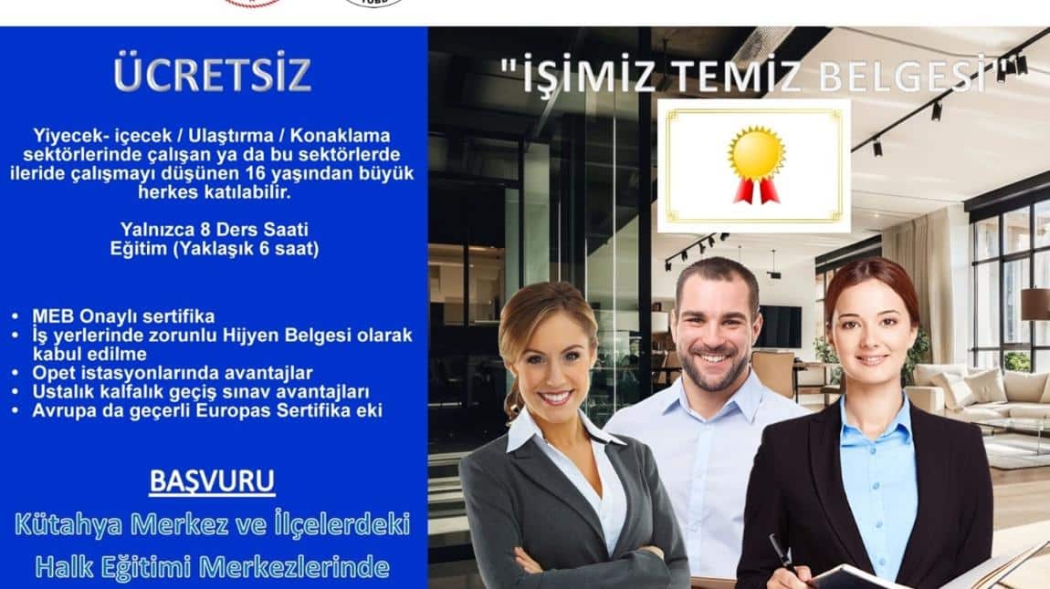 İşimiz Temiz Projesi Programı Hijyen Belgesi Kursları Devam Ediyor.